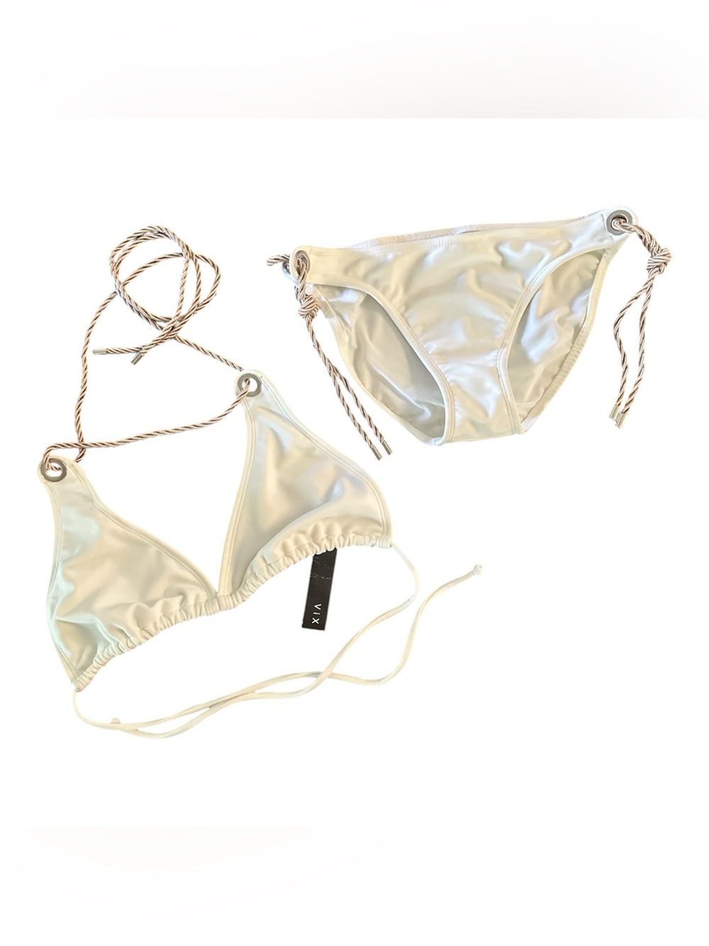 NWT ViX Paula Hermanny Hampton Tie Full Bikini Top White Ivory D Cup/ Large